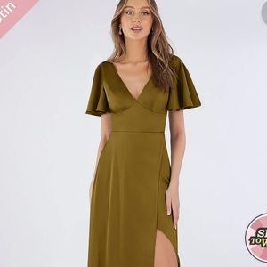 Azazie Lani Bridesmaid Dress Black Satin size 12/14